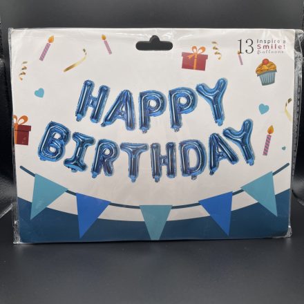 Kék Happy Birthday felirat fólia lufi csomag